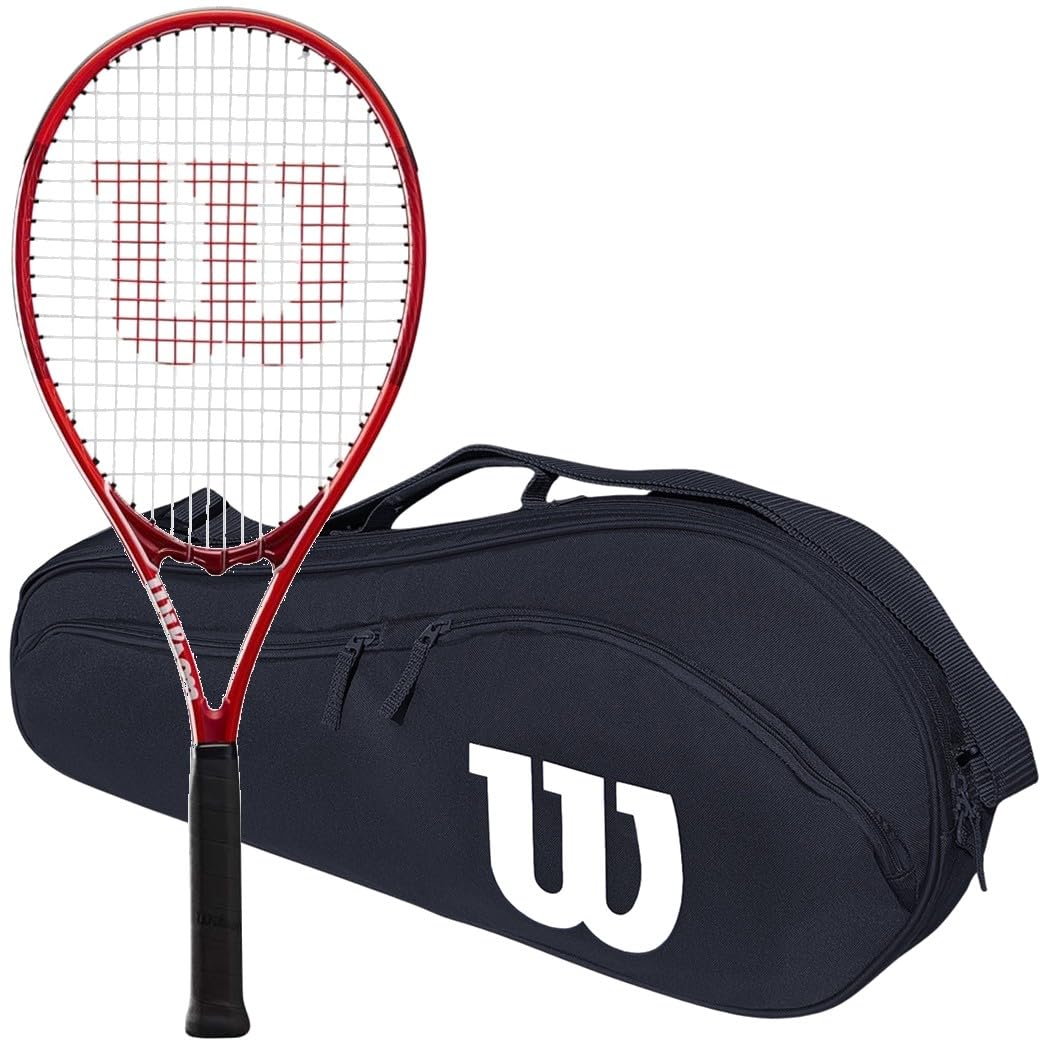 Federer Pro Staff Precision XL 110 Gloss Red Tennis Racquet in Grip Size 4 3/8" Bundled with a Black Advantage II Tennis Bag (Incredible Feel and Control)