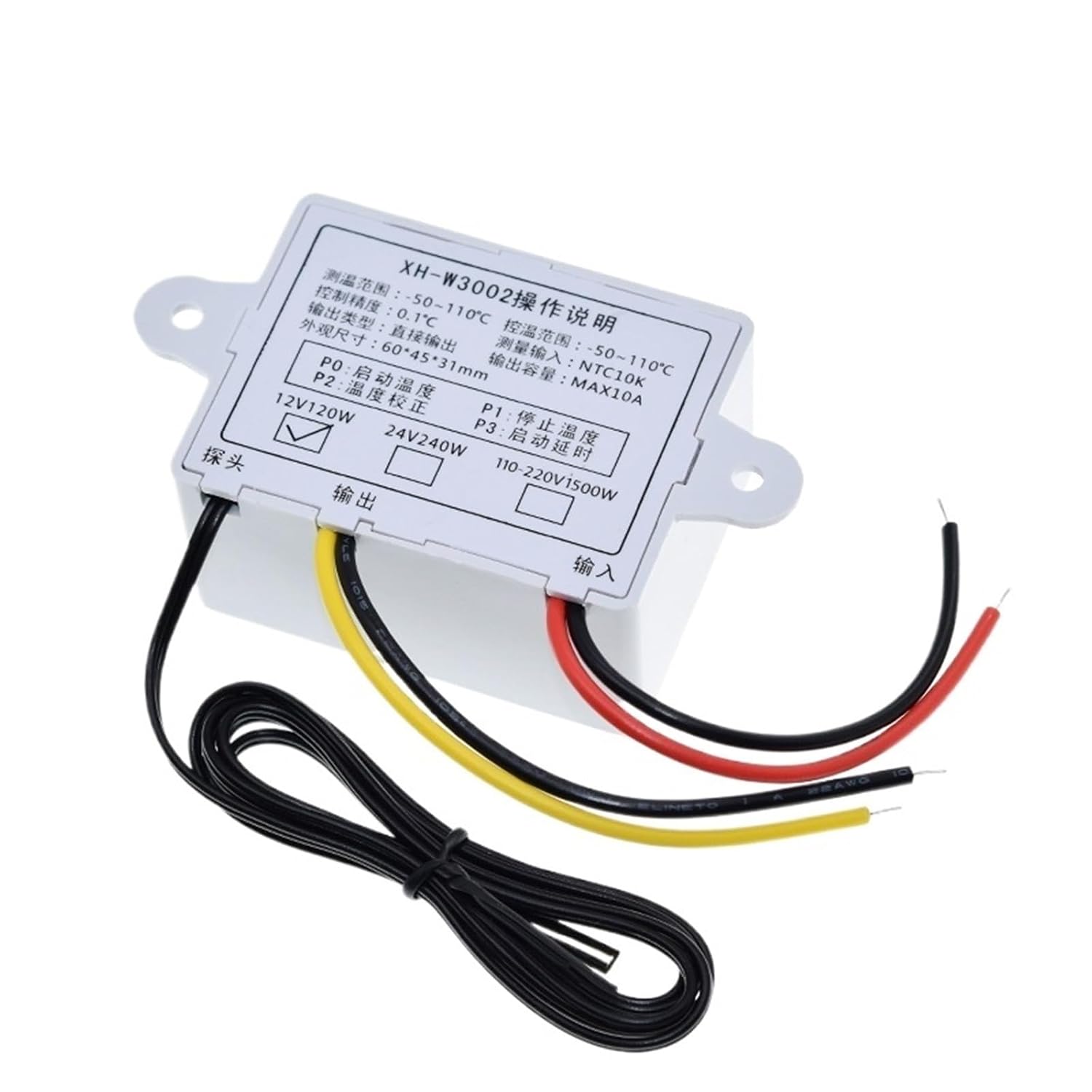 XH-W3002 220V /12V Digital LED Temperature Controller 10A Thermostat Control Switch Probe with Waterproof Sensors W3002(24V 240W)