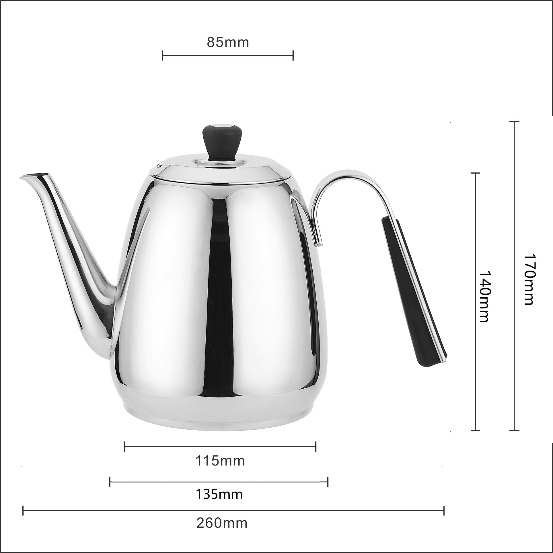 SANQIAHOME Tetera de acero inoxidable con colador, con infusor extraíble o filtro para hojas sueltas y bolsas de té, jarra de agua fría, apta para lavavajillas, plata, 1600 ml