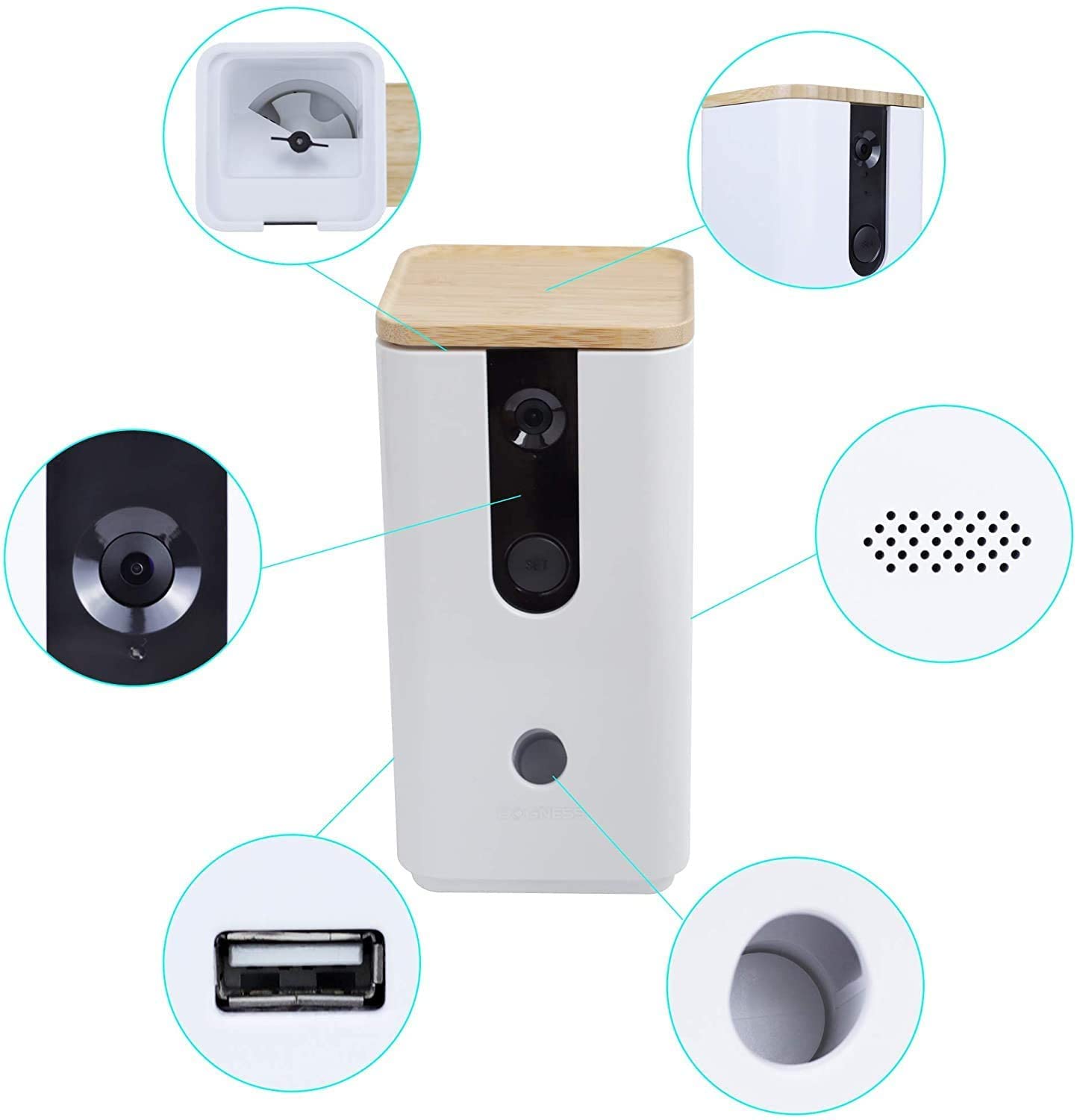 Oba Distributore croccantini con Telecamera Intelligente per Cani e Gatti, WiFi, Visione Notturna HD, Audio a 2 Vie, Telecamera Automatica per Animali Domestici con App per Cellulare
