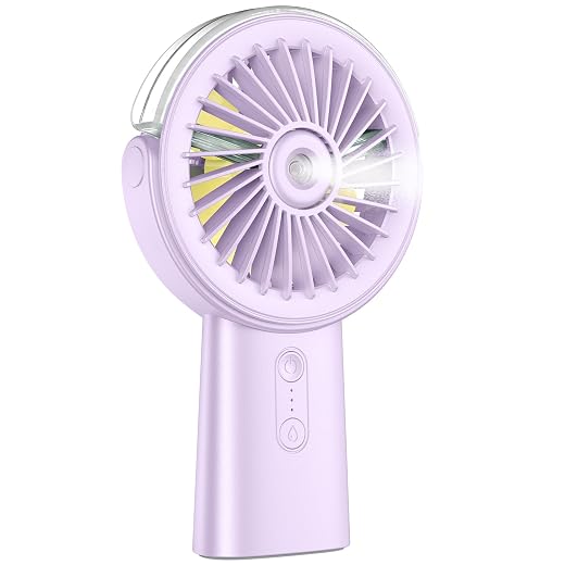 Otlonpe Handheld Misting Fan Portable, Small Personal Hand Held Rechargeable Mist Fan Water Spray, 4000mAh Battery Operated Hand Mister Fans 3-Speed, 4-15 Hrs Runtime for Travel Home Office Outdoor