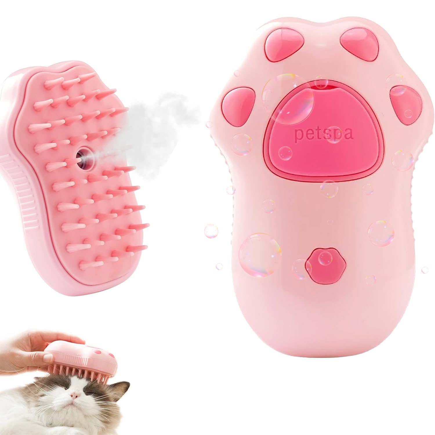 Amebleak Cepillo Vapor Para Gatos, 3-en-1 Steamy Cat Brush, Vepillo de Vapor Autolimpiable para Gatos Perros, Cepillo Gatos Quitapelo con Vapor, Cepillo para Gatos para Mudar de Pelo