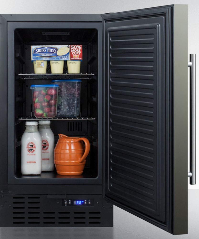 Summit Appliance FF1843BKS 18" Wide Built-in Undercounter All-refrigerator with Black Stainless Steel Door, Black Cabinet, Digital Thermostat, Automatic Defrost and Front Lock on Fridge.com