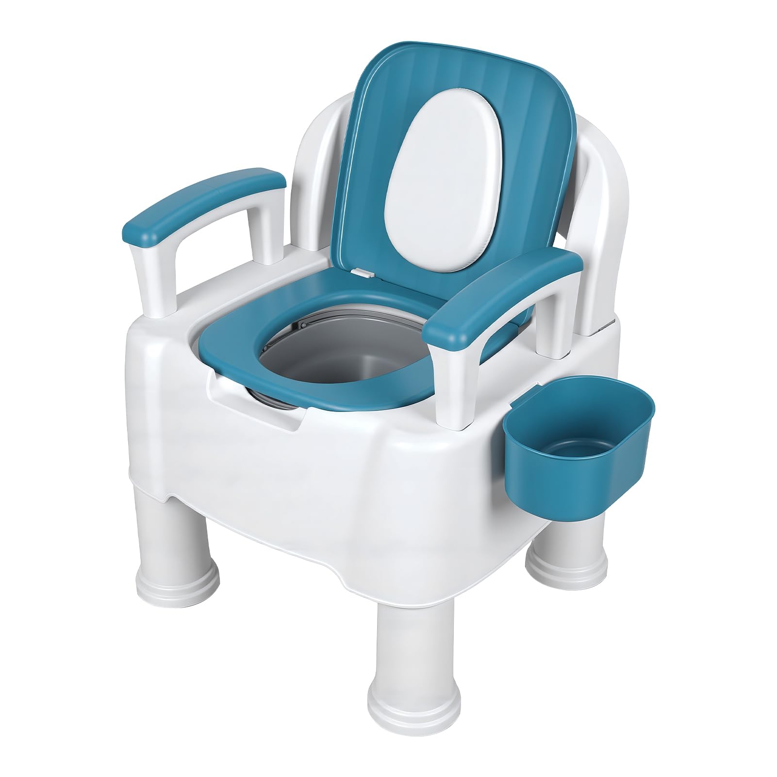 Portable Commode Chair for Elderly, Adjustable Height Seat Height Portable Toilet Chair with Detachable Armrest, Side Storage Basket, Non-Slip Feet, Indoor Bedside Toilet for Adults Seniors