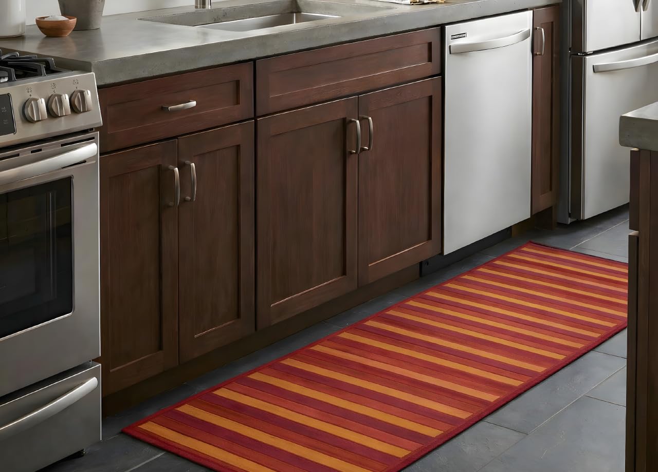 BIANCHERIAWEB Tappeto Bamboo Degradè Passatoia Cucina Antimacchia Bambù Antiscivolo Runner Corsia Resistente