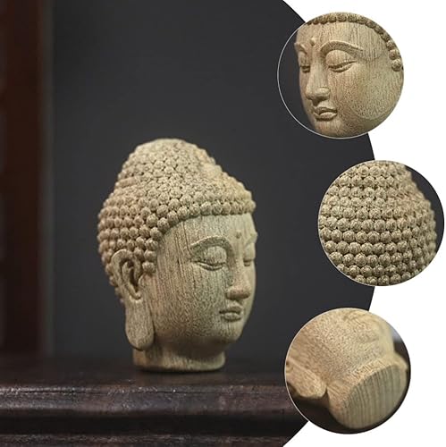 Miniatura 3 de Estatua de madera de la cabeza de Buda meditadora, decoración de la habitación espiritual para el hogar, templo, jardín zen