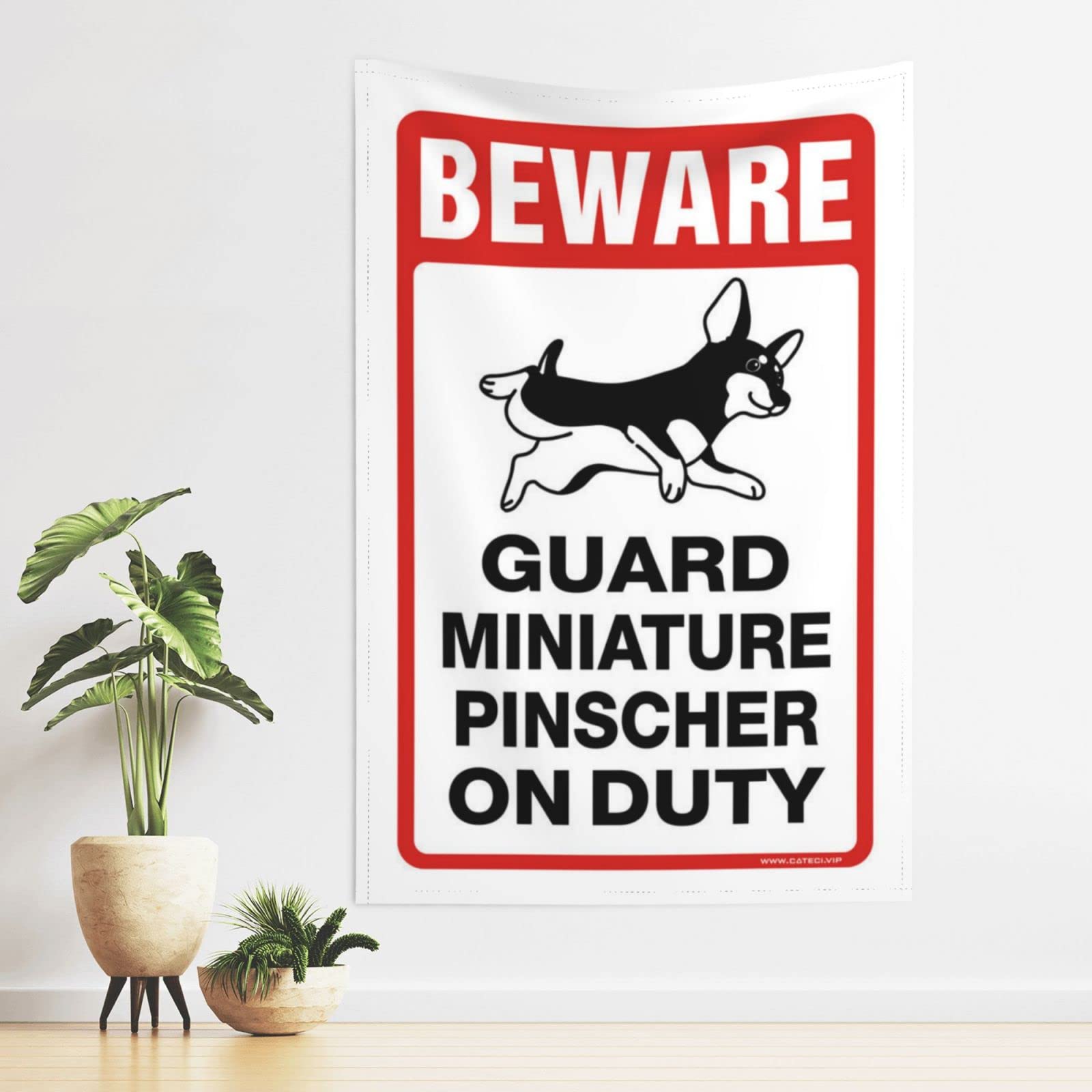Dsocuiubos Beer Decor Beware! Guard Miniature Pinscher On Duty Tapestry Beer Decorations for Man Cave Funny Patio Decor (Size : 75X100CM)