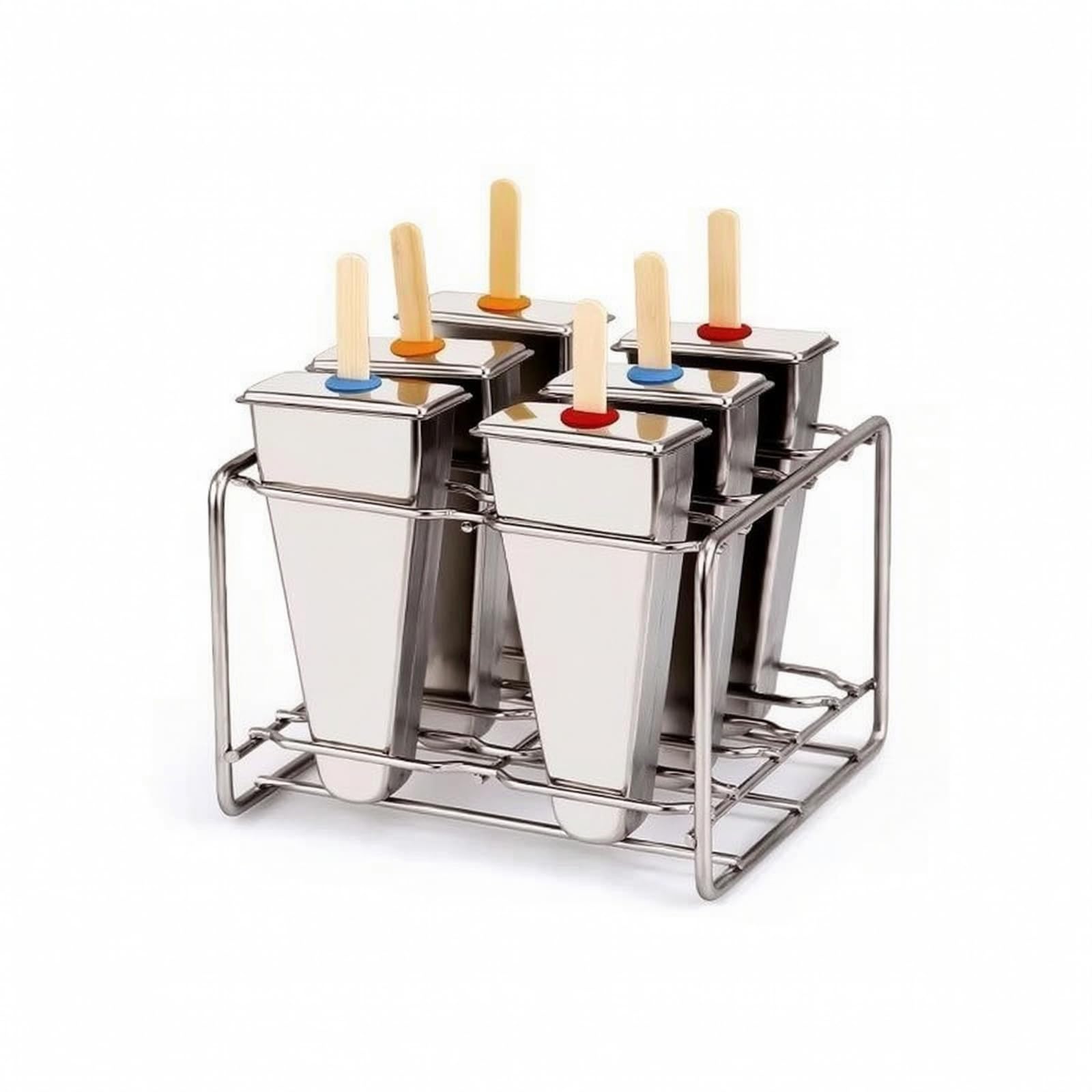 Moule à Esquimaux En Inox Compact Moule à Glace avec Bâtons Pratique Kit Moules à Esquimaux pour Congélateur, 6 Moules À Sucettes Glacées En Forme De Pastèque À Double Fente