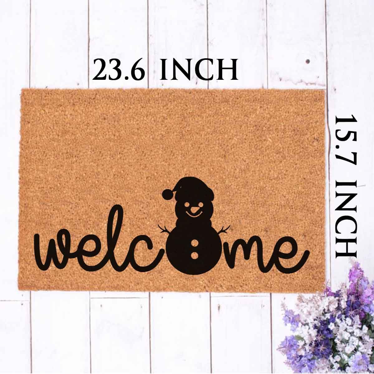 Lustige Fußmatte für Eingangsbereich, Outdoor, mit robuster Veranda, Terrasse, Willkommens-Matte, natürliche Kokosfaser, Geschenkidee, 60,2 x 40,9 cm (Schneemann, Winter, Weihnachten)