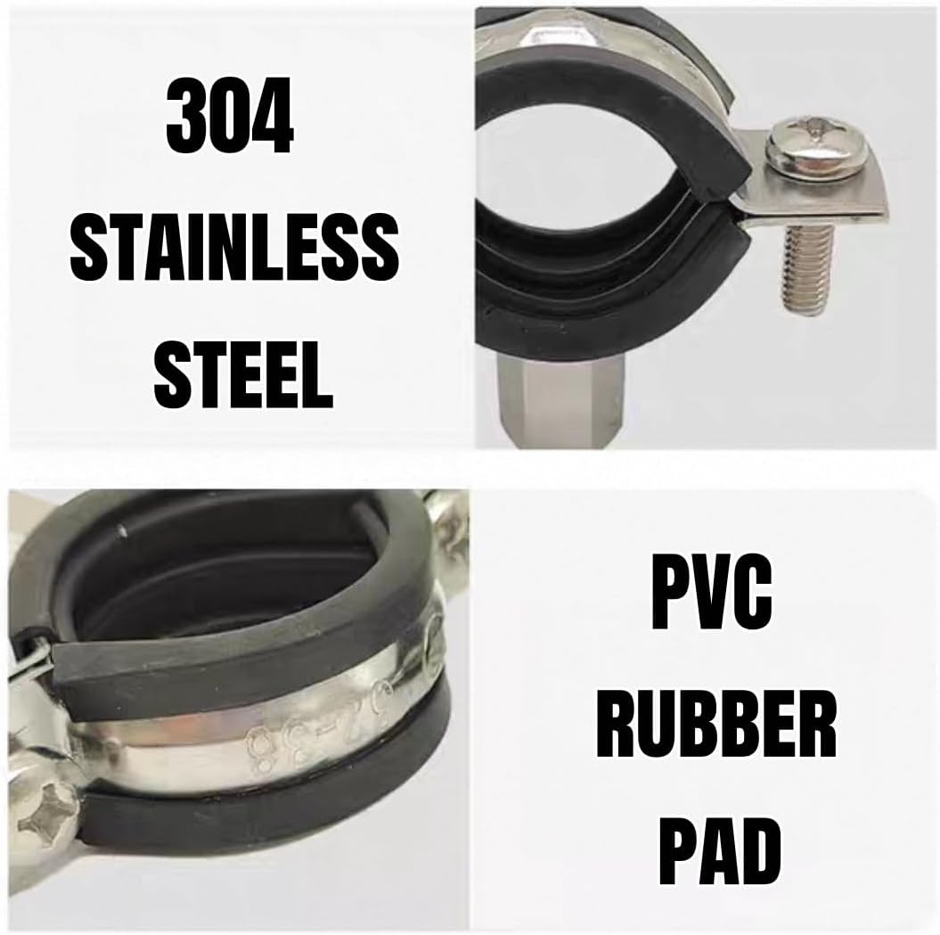 2PCS Heavy Duty Adjustable Pipe Bracket Clamp,304 Stainless Steel PVC Rubber Pad Wall Mount Ceiling Mount Pipe Support With Bolt Nut(11/2")