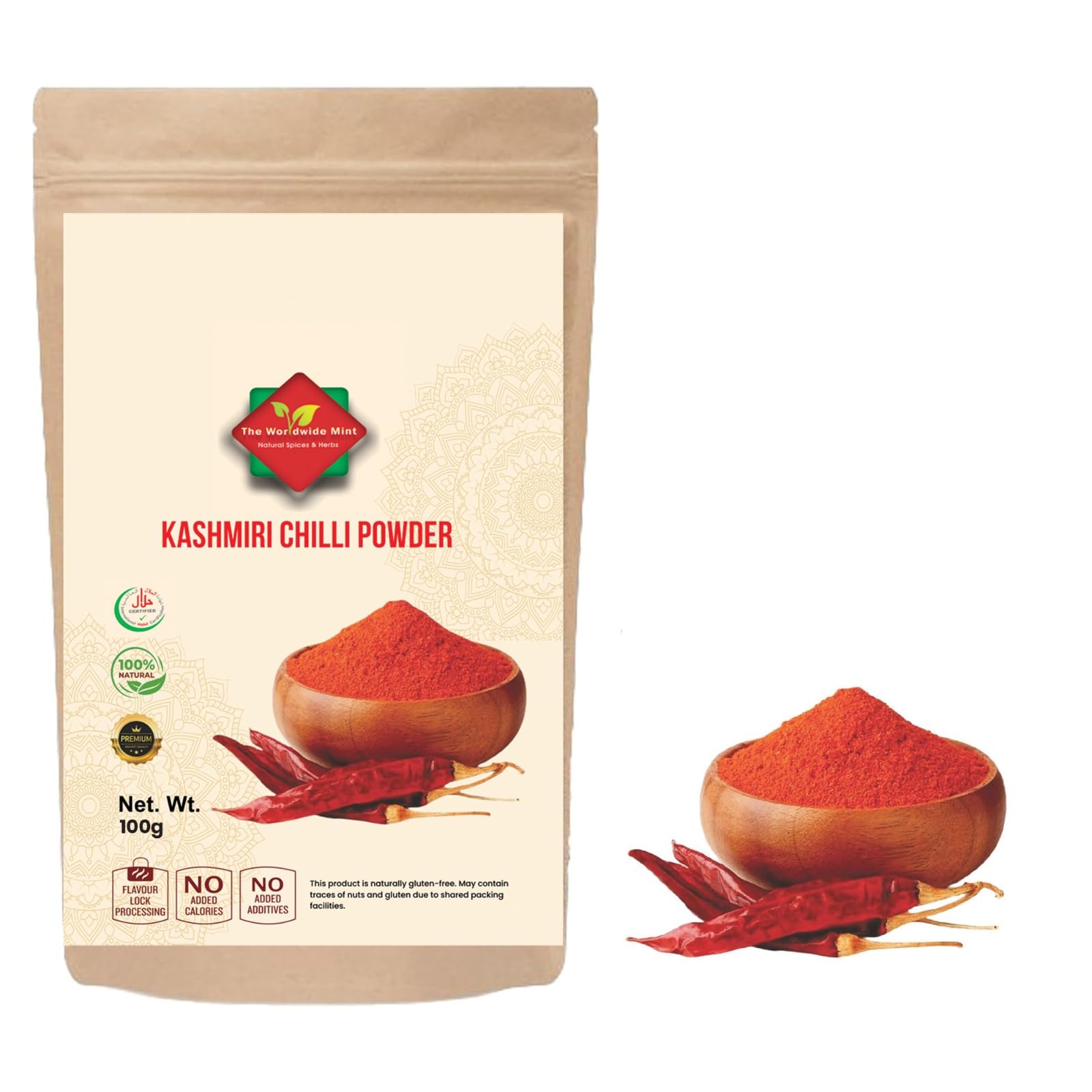 Kashmiri Chilli Powder (100g/3.52oz) | Red Chilli Powder |Vegan and Gluten Free | 100% Natural | Authentic | No Additives | kashmiri Red Chili Powder for Cooking in Resealable Zip Lock Pouch