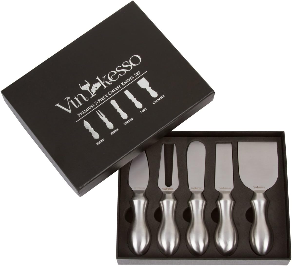 Premium 5-piece Cheese Knives Set Collection - Serve, Cut, Slice, Shave, and Spread Hard and Soft Cheese, Gift Ready Charcuterie Board Accessories, Gift for Any Occasion