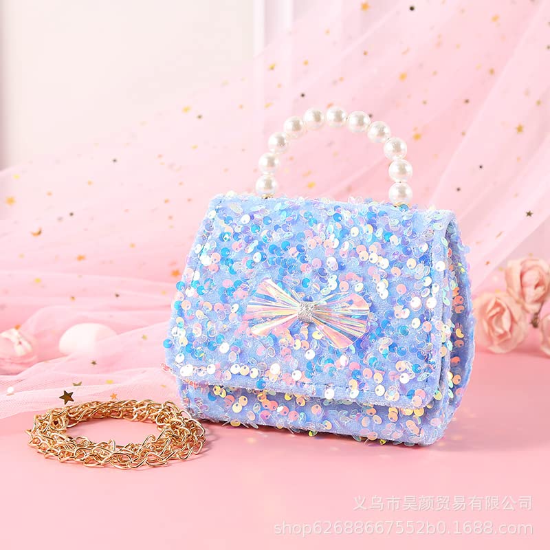 Image of Todder Sequin Handbag Purse Girls Glitter Bow Wallet Crossbldy Bag | Small Sparkly Bag with Pearl Handle, Removable Crossbody Strap, Gift for Daughter Granddaughter Niece Little Girls