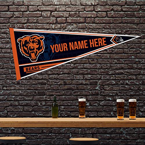 Image of Rico Industries NFL Football Chicago Bears Personalized - Custom 12 inch x 30 inch Soft Felt Pennant - EZ to Hang