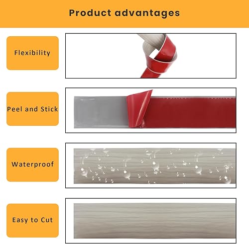 Miniatura 3 de Tira de transición de suelo autoadhesiva de vinilo plano con respaldo fuerte, tira divisora plana para pisos, 3.28 pies, grano de madera gris