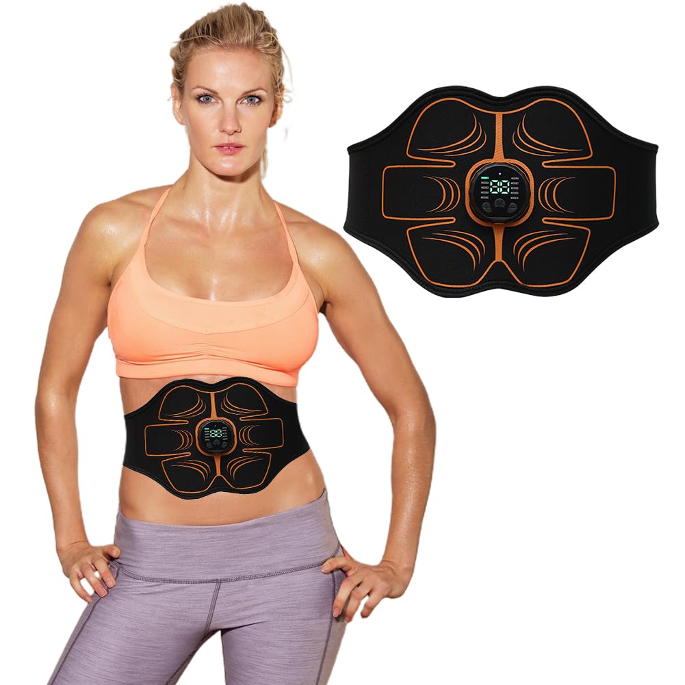 Bauchmuskeltrainer EMS Trainingsgerat, Bauchtrainer Elektrische Muskelstimulation USB Muskelstimulator, 10 Modi und 30 Intensitäten, Elektrostimulator-Gürtel für Männer Frauen Bauch Arme Beine