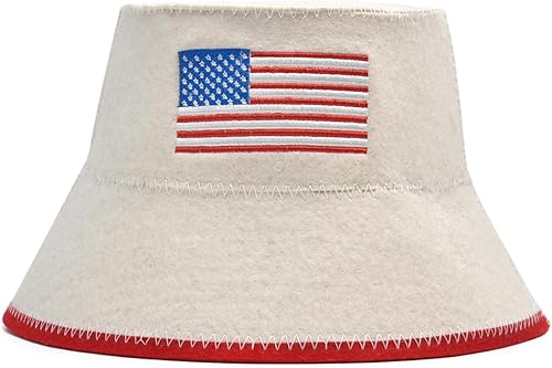 Halsa Sombrero de sauna, gorra de sauna de lana natural para hombres y mujeres, bandera de Estados Unidos, arnés aislante ecológico para spa, sala