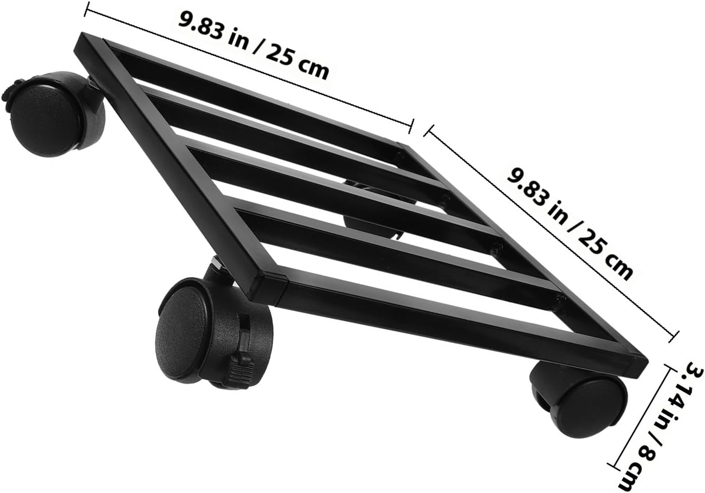 25Cm Cast Iron Plant Base with Wheels, Mobile Plant Stand for Indoor and Outdoor Use, Black Square Rolling Flowerpot Caddy for Garden and Patio