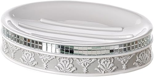 Miniatura 9 de Juego de dispensador de jabón de baño - Juego de accesorios de baño blanco con diseño de vidrio de mosaico juego de baño con soporte Qtip de 3