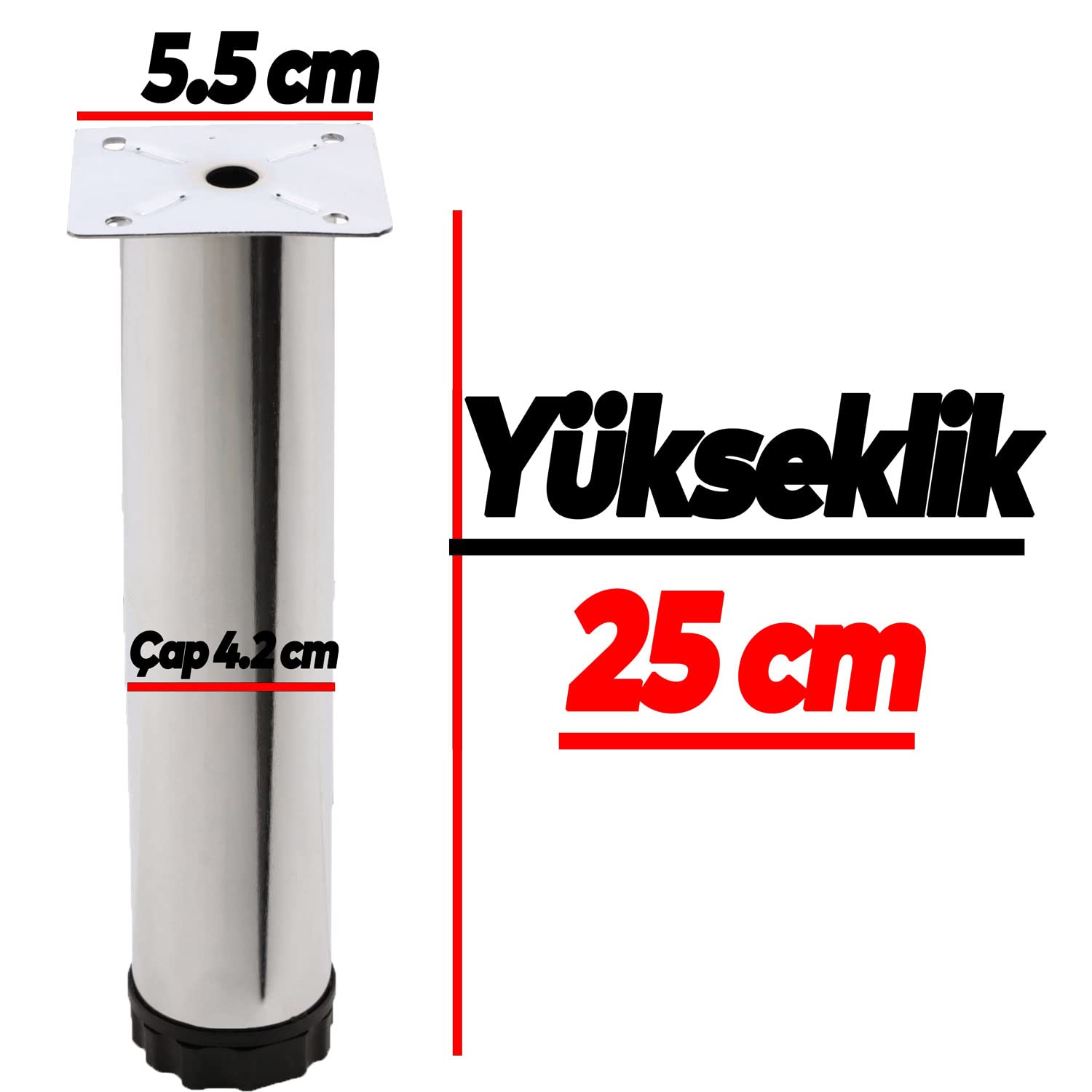 Badem10 Mobilya Kanepe Baza Koltuk Metal Destek Ayağı Ayarlanabilir Krom Ayak 25 cm