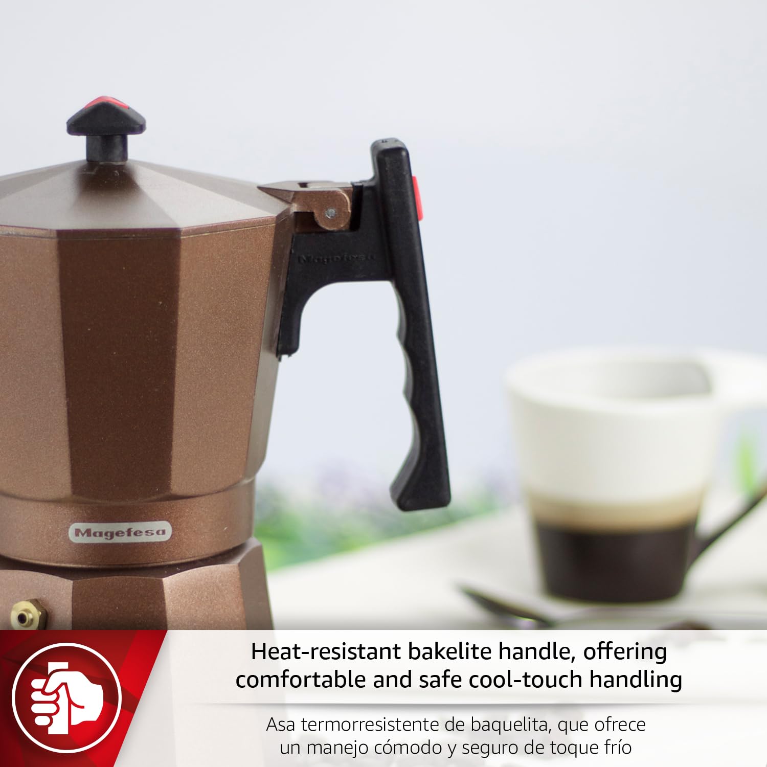 Magefesa® Cafetera espresso Colombia, tamaño de 6 tazas, haz tu propio café italiano casero con esta olla de moka, hecha en aluminio extra grueso, segura y fácil de usar, cafetera, café