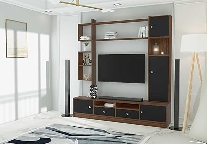 Raywud Elysian Media Engineering Wood Tv Entertainment Unit Set Top Box Stand/Tv Cabinet with Shelves for Books & D?cor Display Unit Bed Living Room 50 Inches (Walnut & Black) | DIY (Do it Yourself)