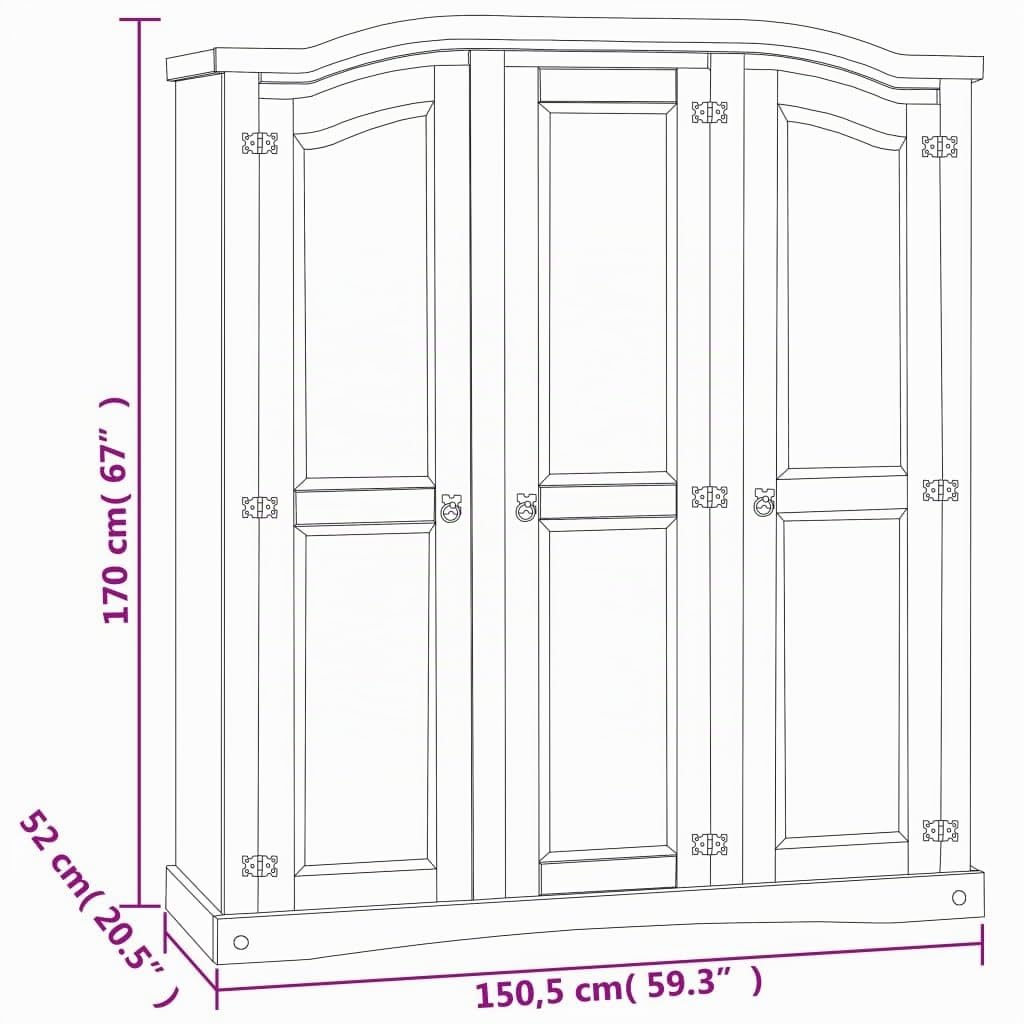 Cozynest Kiefer Kleiderschrank Mexiko-Stil Corona 3 Türen Garderobenschrank Schlafzimmerschrank Dielenschrank Holzschrank Schrank Weiß