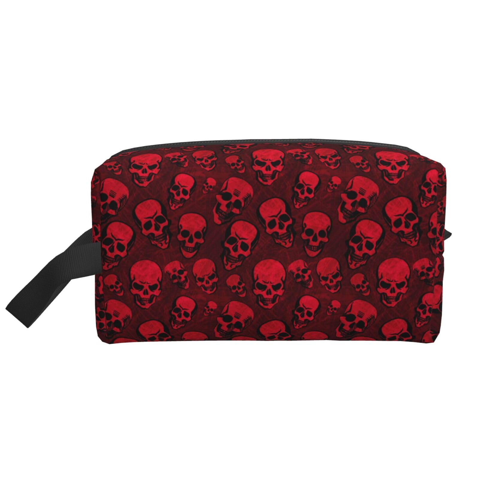Ercgad Unisex White Red Skulls Print Large Capacity Travel Toiletry Bag Cosmetic Pouch Daily Storage Makeup Case