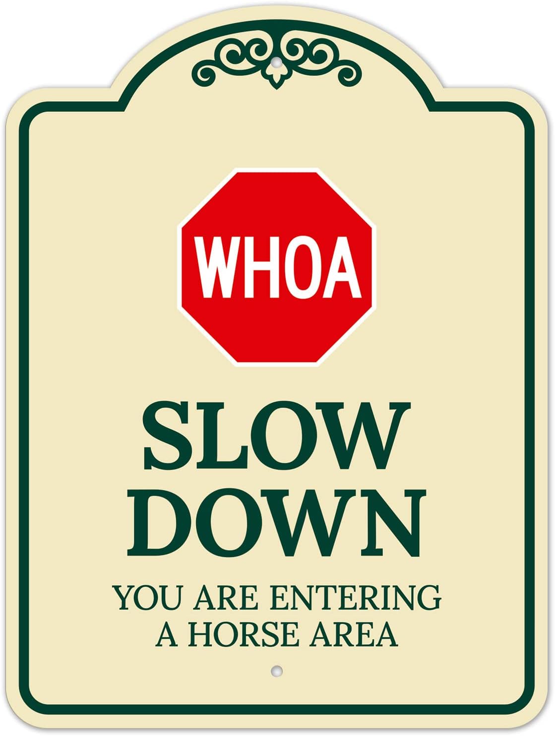 Whoa Slow Down You are Entering A Horse Area Décor Sign, Green Light, 18x24 Inches, ACM, Fade Resistant, Made in USA