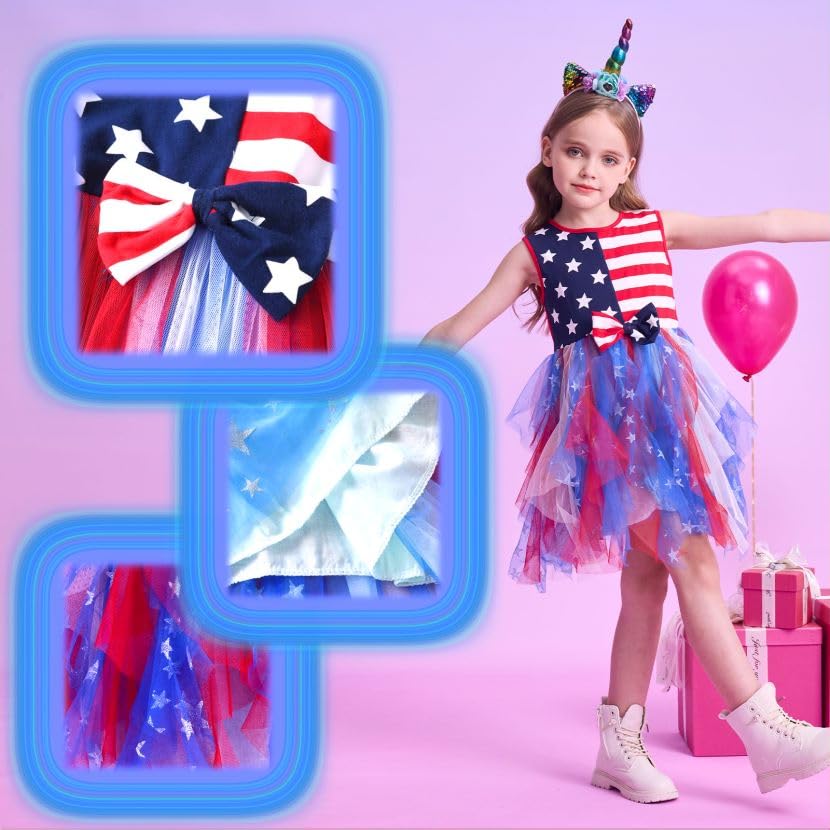 VIKITA Girls Dresses Summer 4th of July Party Blue Tutu Dress for 2-12 Years Kids3