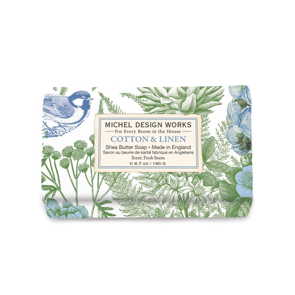 Michel Design Works Soap Bar, Cotton & Linen Medium, Beautiful Design, Triple-milled