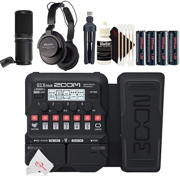 Zoom G1X Four Guitar Multi-Effects Processor With Built-In Expression Pedal + Zoom ZDM-1 Podcast Mic Pack Accessory Bundle + Accessory Kit