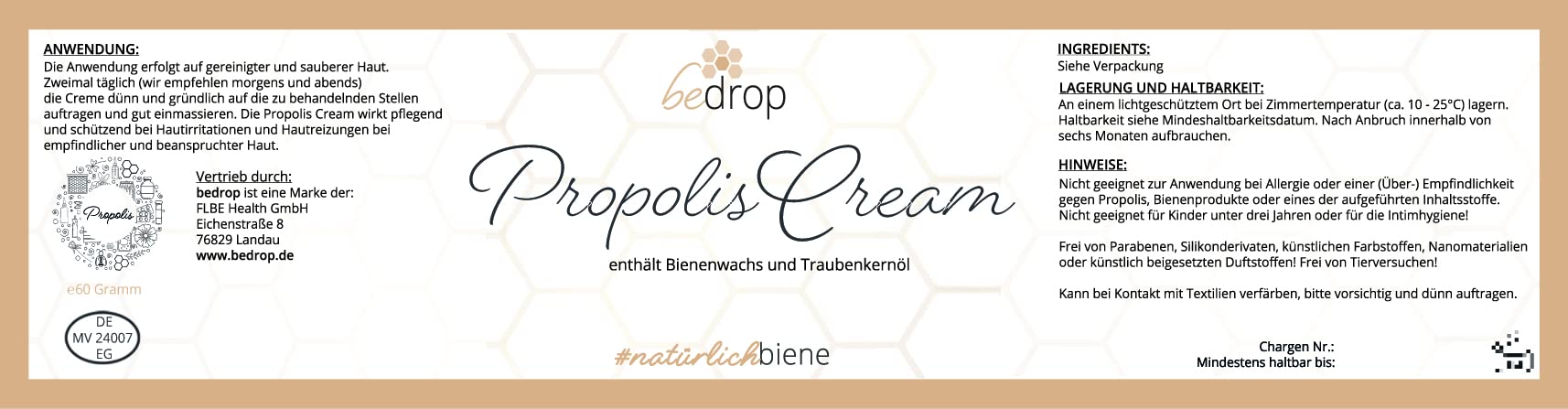 bedrop Creme-Set | Bee Cream (Bienengiftsalbe) 100g + Propolis Cream (Propolis Salbe) 60t im Sparset mit Traubenkernöl & 8 Kräuterextrakten