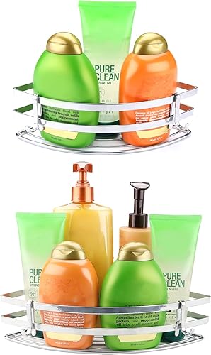 Miniatura 2 de RoyalHouse Organizador de ducha esquinero de acero inoxidable con dos ganchos, autoadhesivo con pegamento o montaje en pared con tornillos,