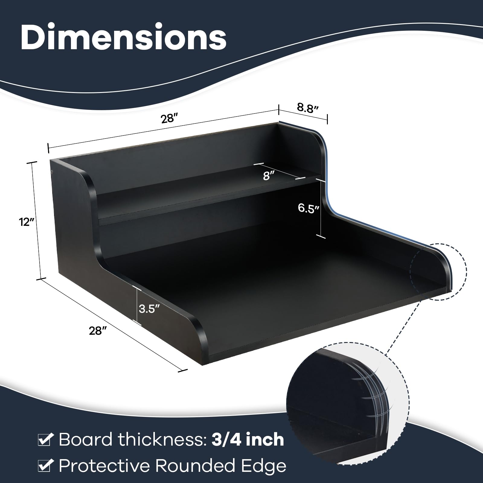 Kaboon Waschtrockner-Arbeitsplatte, 2 Etagen, 71,1 cm breit, Wäscheregal mit Rand, 71,1 cm B x 71,1 cm T x 30,5 cm H, Wäscheraum-Organizer, Schwarz