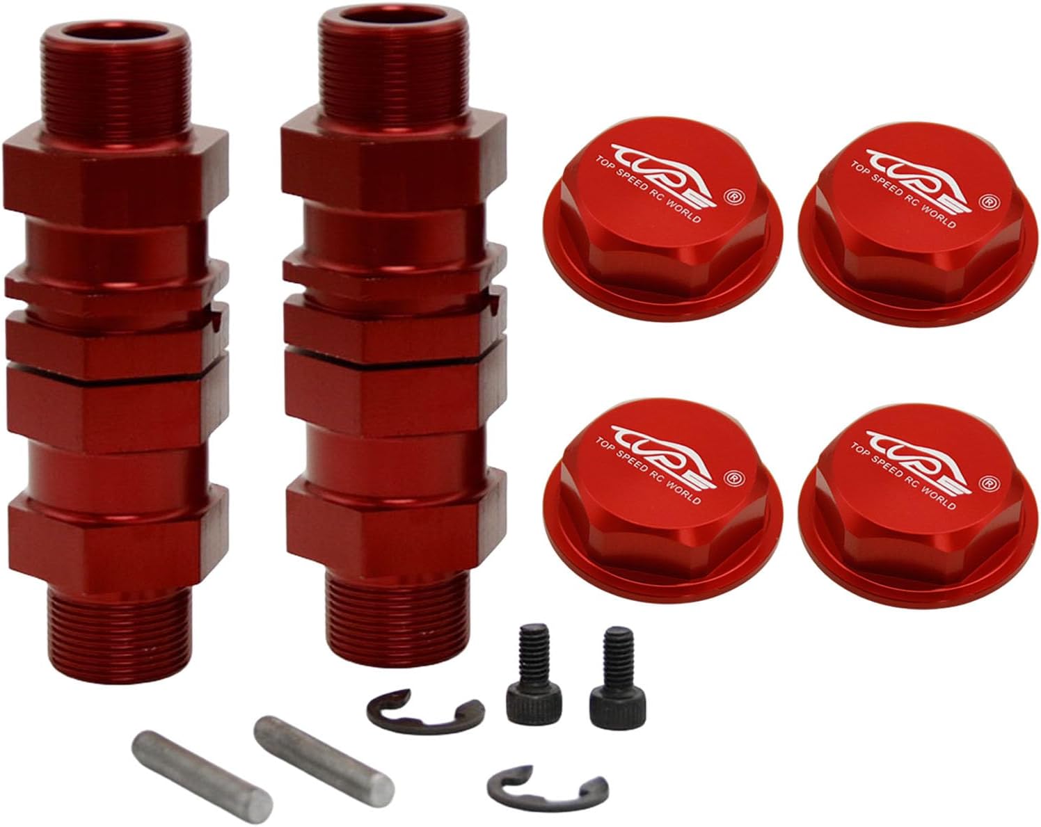 FLMLF Alloy Upgrade Front Rear 24mm Hex Hub Adaptor Extended Axle and Wheel Nut Cap for 1/5 HPI ROFUN ROVAN KM Baja 5B 5T 5SC Rc Car Parts (Red)