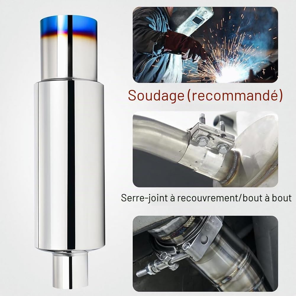 Silencieux d'échappement pour voiture, entrée 63 mm, silencieux d'échappement en acier inoxydable, silencieux turbo réglable et amovible