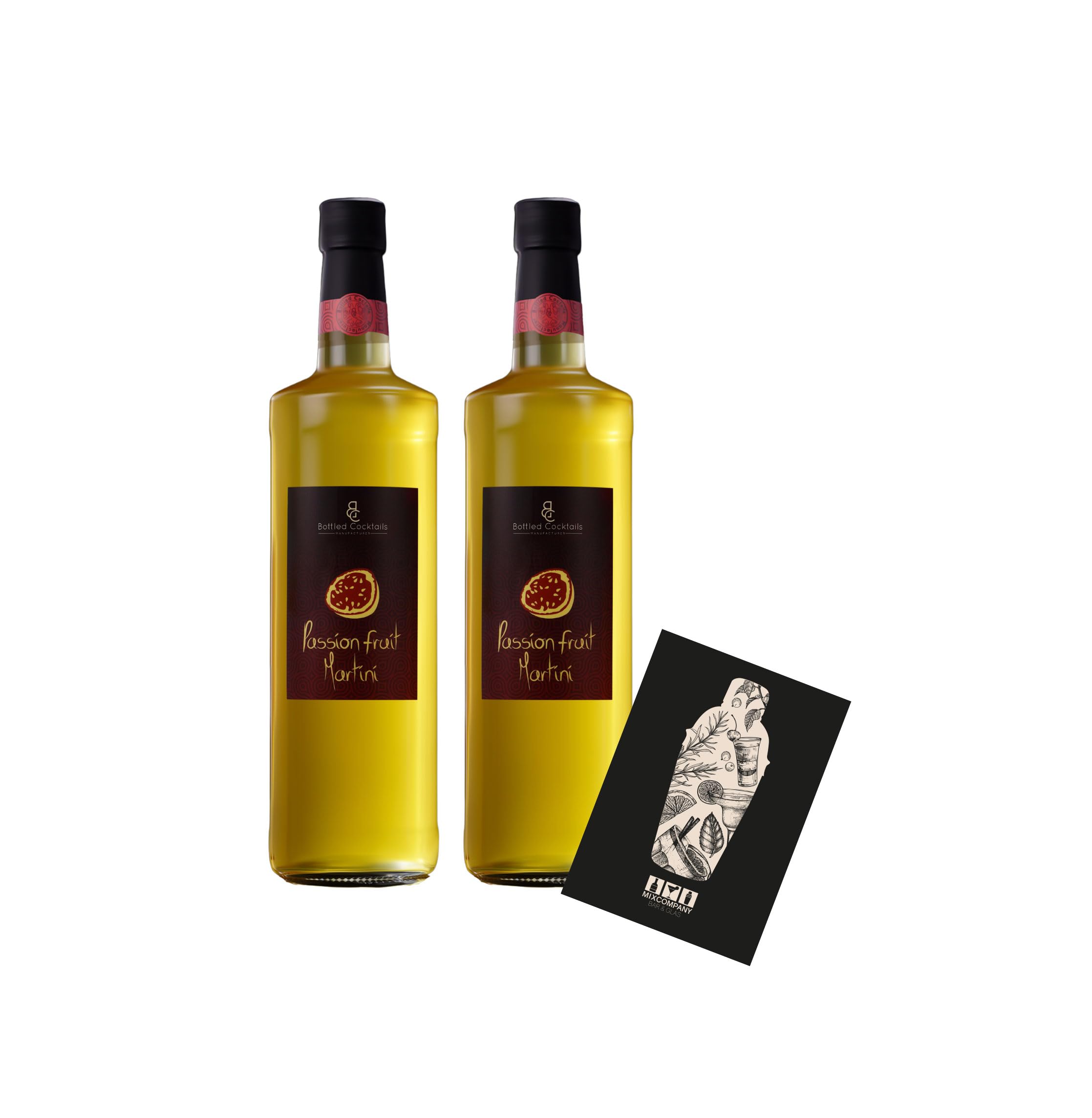 Individuelles Set mit Bottled Cocktails 2er Set Passion Fruit Martini 1L (19% Vol) 2 Flaschen = 20 Cocktails - [Enthält Sulfite]