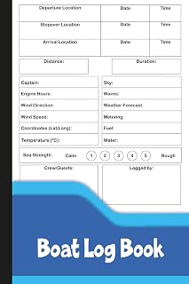 Boat Log Book: Captain’s Log to Record Trip Details, Weather Conditions, Engine Hours, Wind, Crew & Notes.