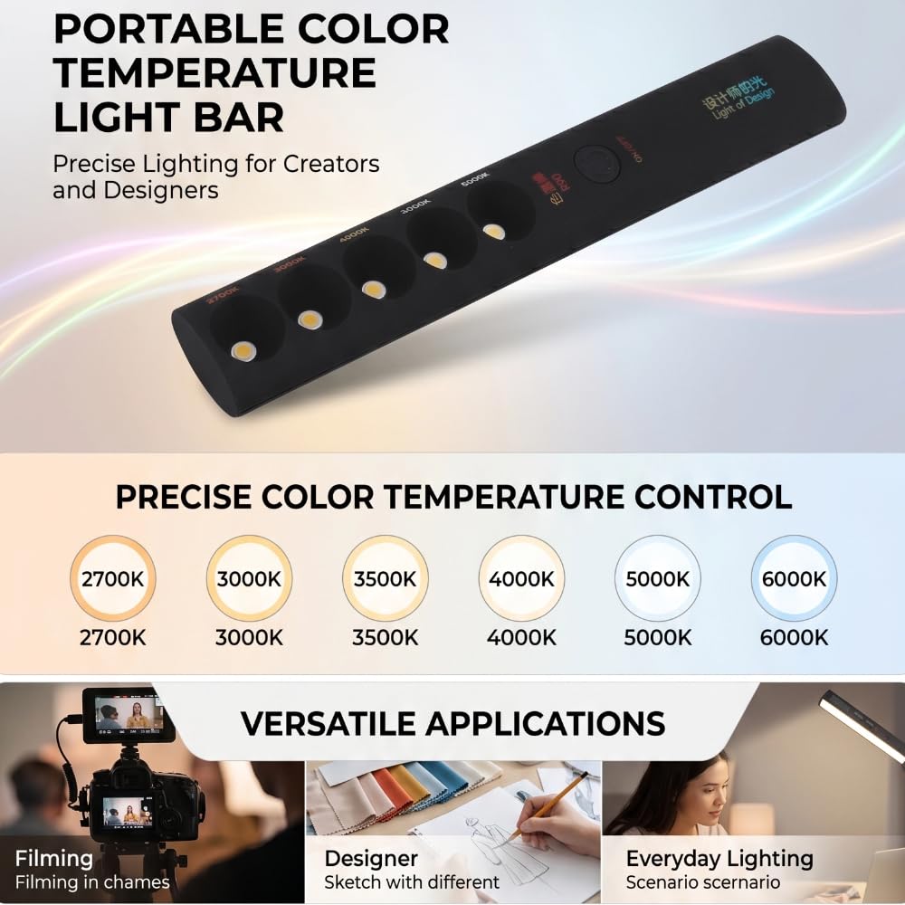 Farbtemperaturlampe Tragbare Stick 6 Modi Zauberstab Licht für Professionelles Fülllicht, USB -Typ C, 2700k -6000k