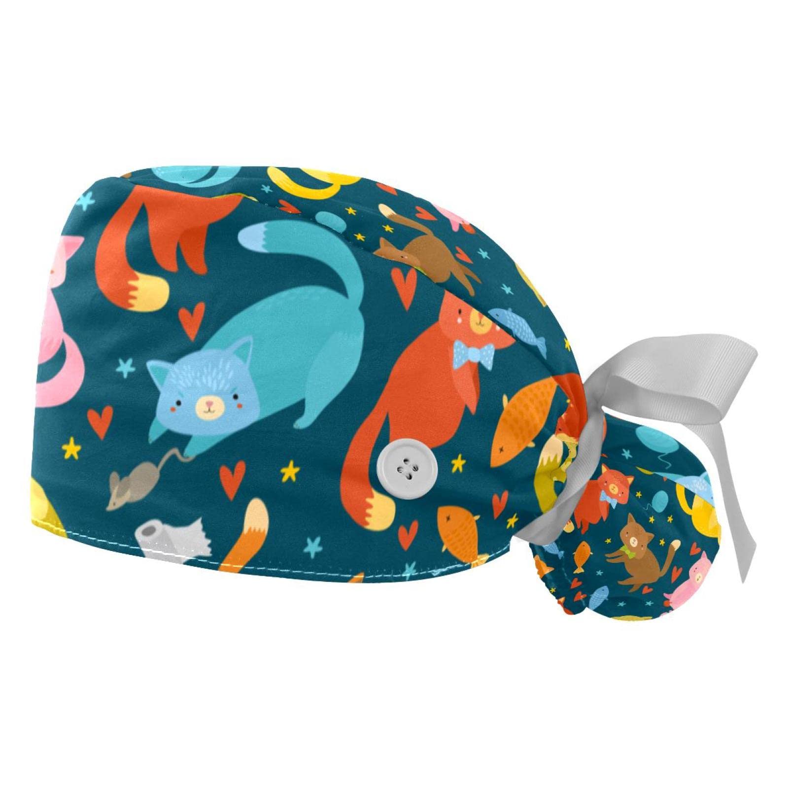 Casquette de travail JDEZ en coton de qualité - Motifs chats colorés pour infirmière et chef - 7
