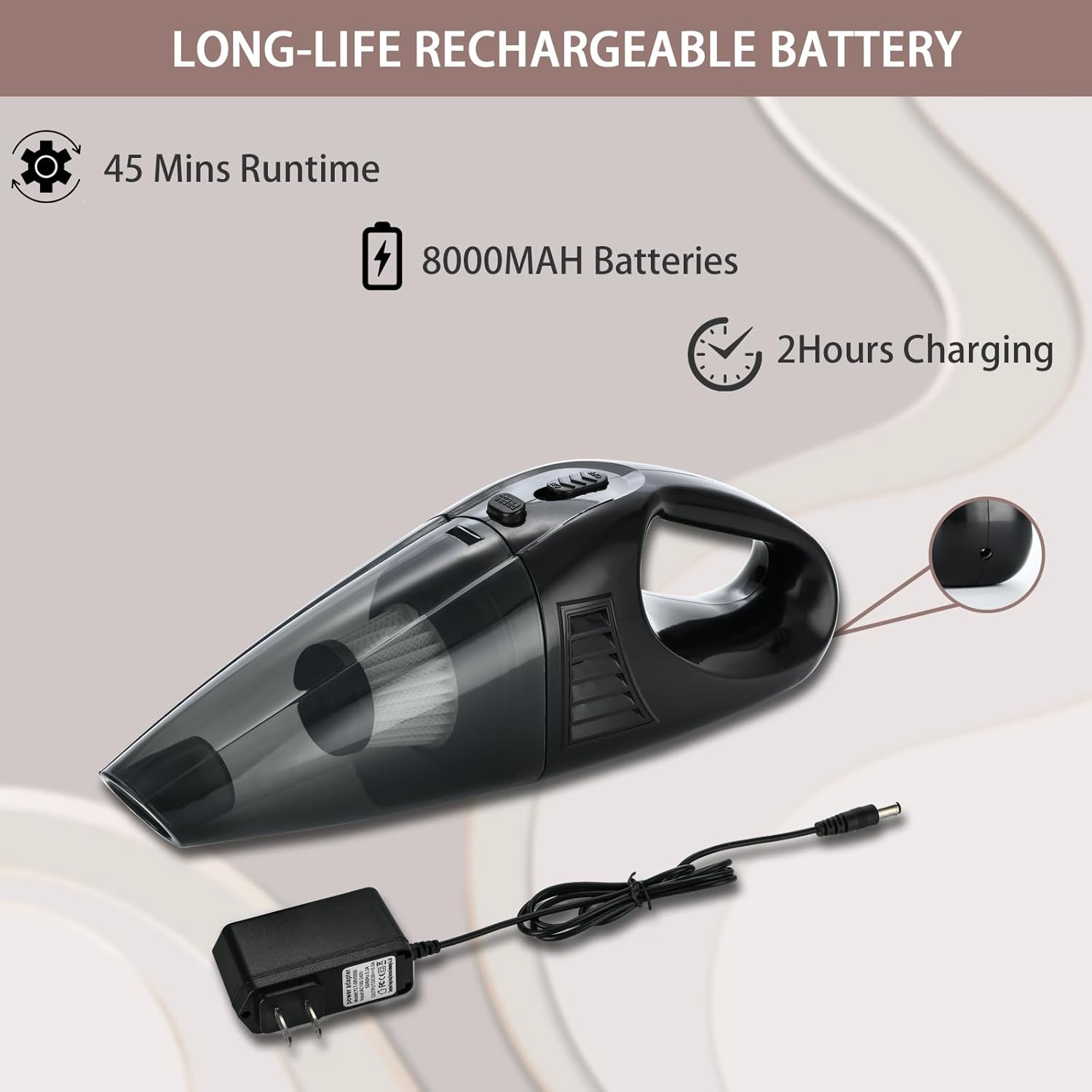 Handheld Vacuum Cordless Portable Rechargeable Strong Suction Car Vacuum Cleaner Powerful Hand Held Vacuum Cleaner with Multi Accessories for Home Office Auto Car Pet (Black)