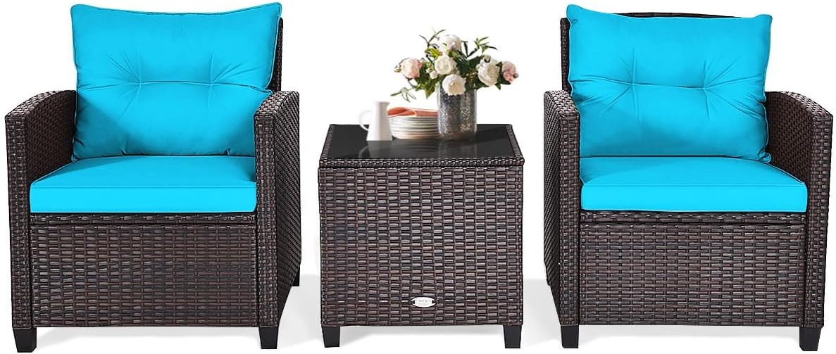 HAPPYGRILL 3 Pieces Patio Furniture Set Outdoor Furniture Rattan Wicker Chairs and