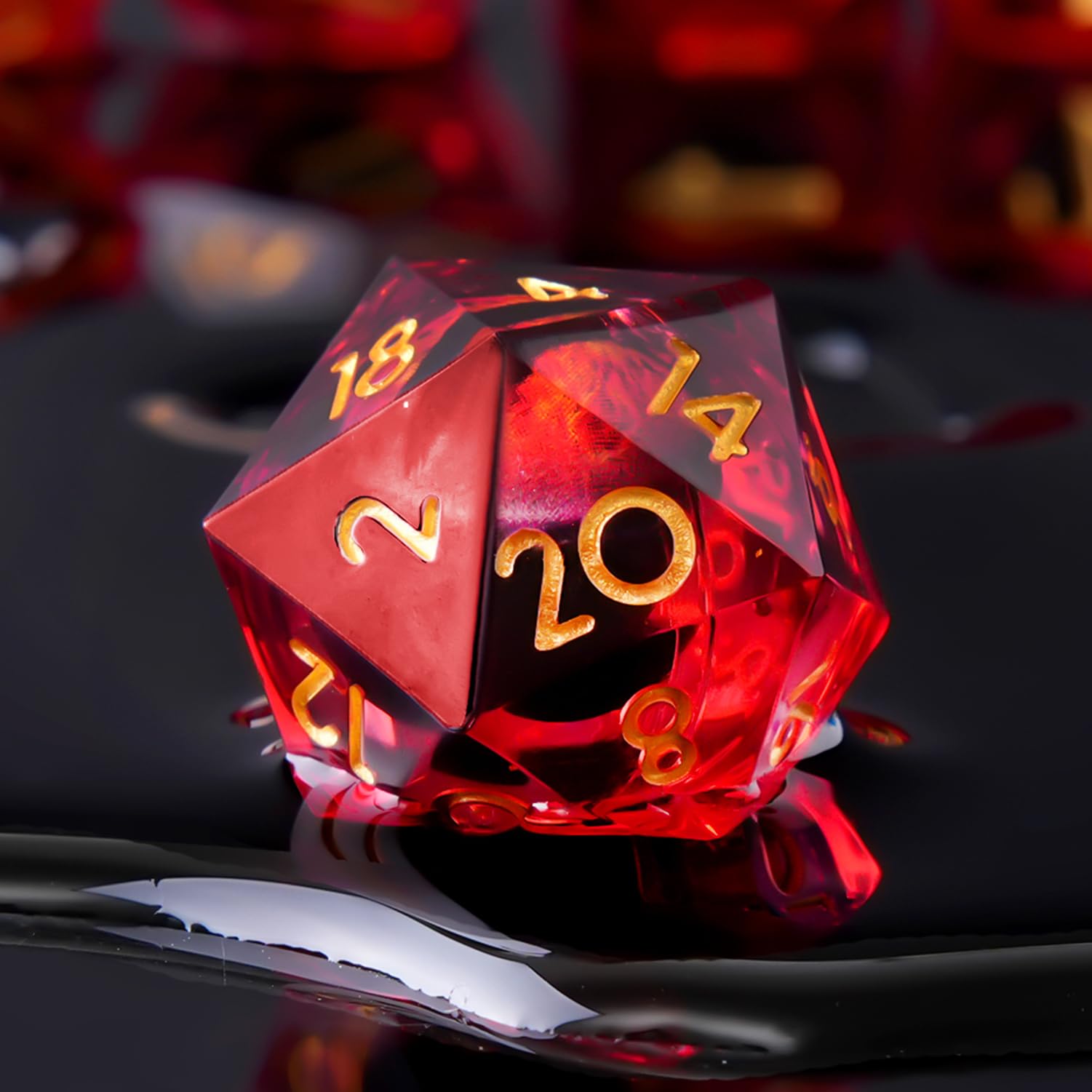 YEMEKO Beholder'S Eye D20 Dice Dragon Eye DND 22MM Single Dice with Resin Sharp Edge 20 Sided D&D Handmade Polyhedral for Dungeons and Dragons, RPG, Roleplaying Games MTG Table Games(Red Gold)