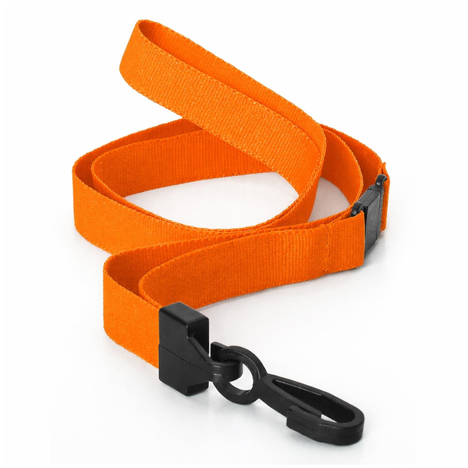 Pack of 100 Orange Lanyards 15mm Flat Rpet Recycled Polyester with Plastic Clip By LanyardsTomorrow, Safety Breakaway ID Badge Holder Eco Neck Straps