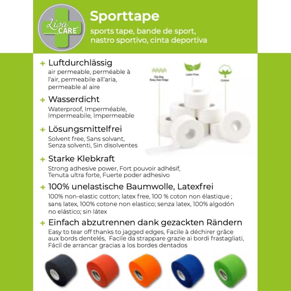 LisaCare Sports Tape, 6 Rolls 3.8 cm Wide, Sports Tapes, Football Tape, Athletic Tape - Image 2