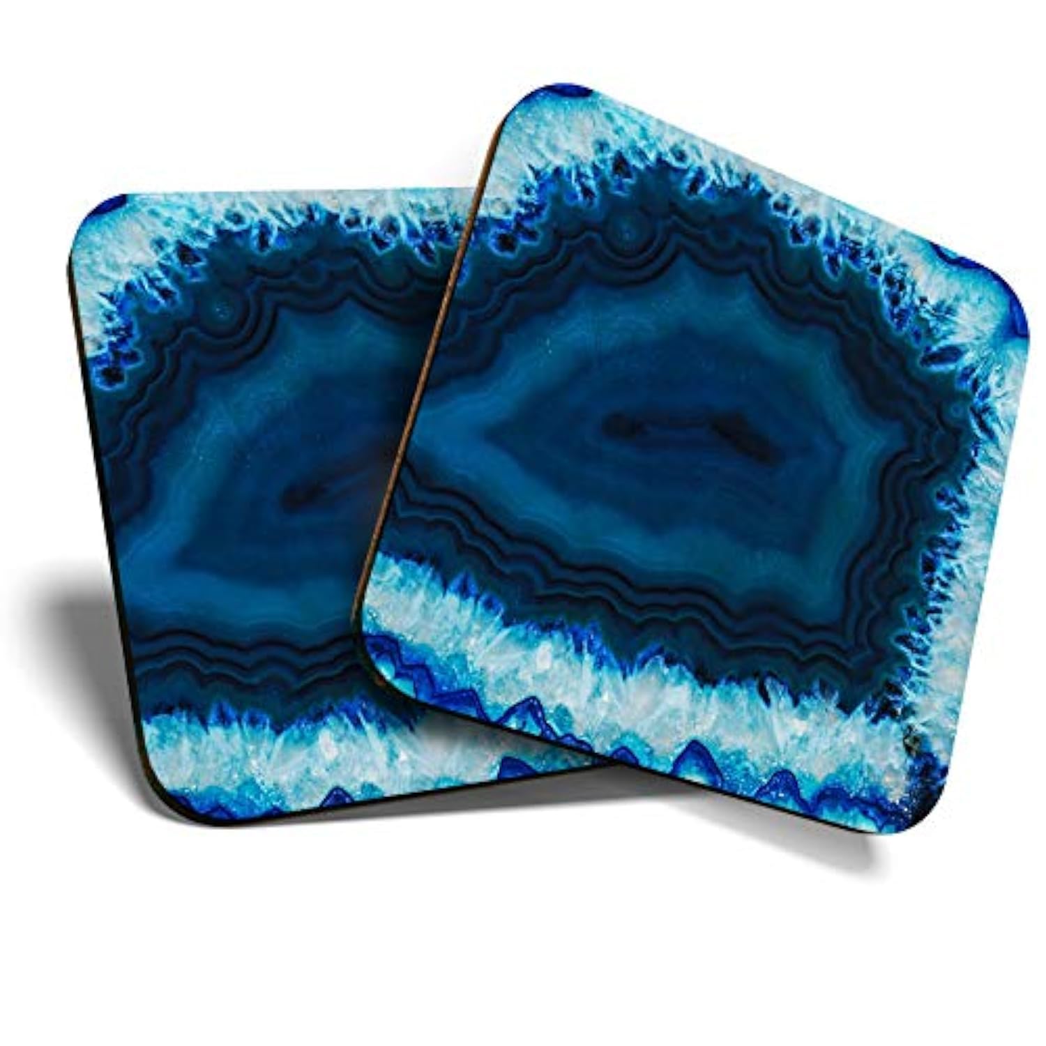 Destination Vinyl Ltd Multicolor Great Coasters (Set Of 2) Square/Glossy Quality Coasters/Tabletop Protection For Any Table Type - Blue Agate Geode Effect Science Geology #3437