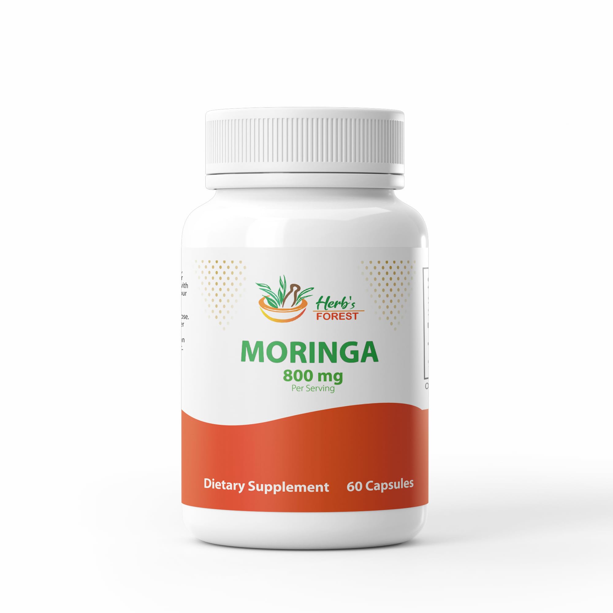 Moringa Leaf Powder Capsules, Organic Processed, 800mg per Serving, Small Veg Capsules, for Women and Men, Once Daily