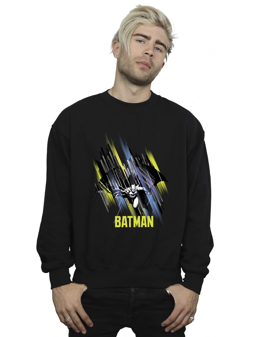 Absolute Cult Men's Black Dc Comics Batman Flying Batman Sweatshirt Large
