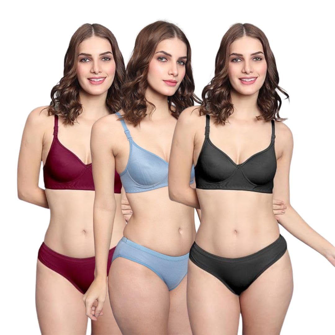 Women Cotton Blend Lingerie Set || Lightly Non Padded Bra & Panty Set || Bridel Set for Women & Girls || See Main Image to Check How Many Sets & Colours You Will Get..-image-36